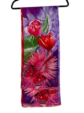Adrienne Vittadini 100% Silk Floral & Butterfly Oblong Scarf